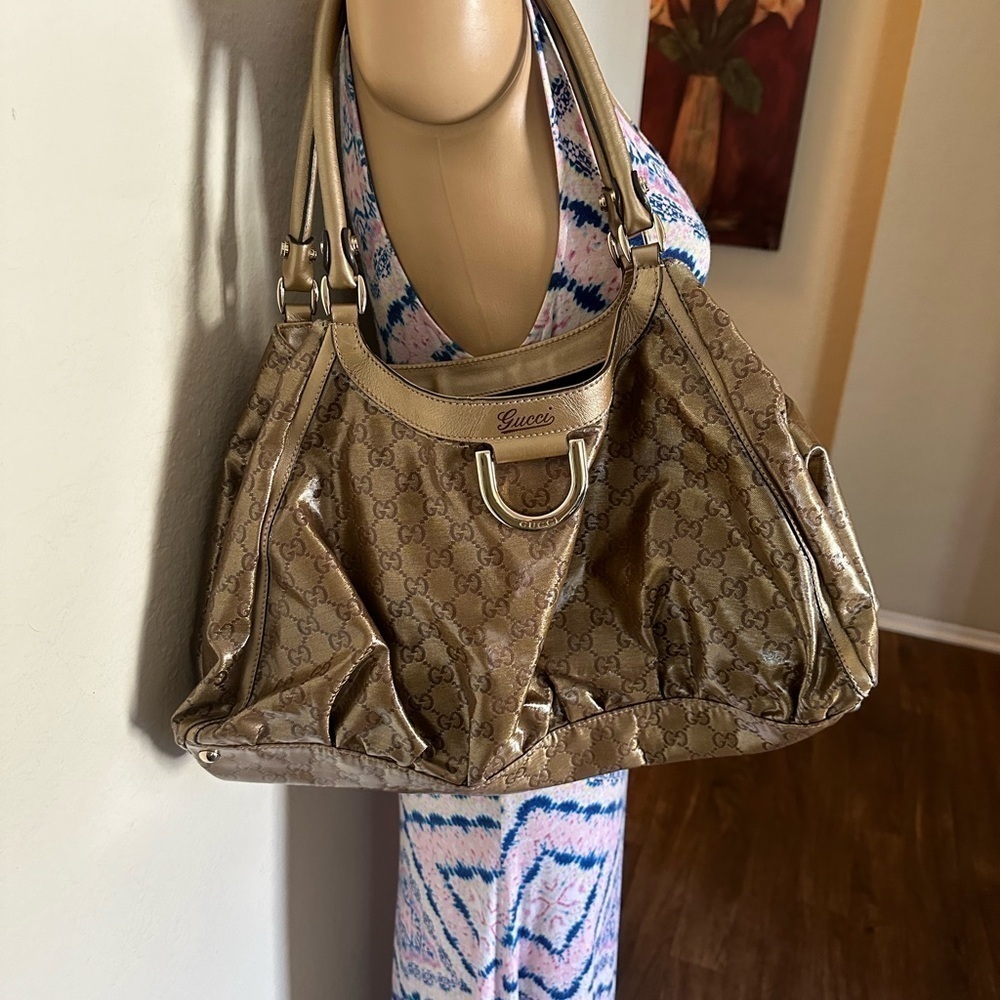 💎AUTHENTIC Gucci GG Crystal Coated Canvas Abbey D-Ring hobo Shoulder Bag 💎 - Picture 16 of 16